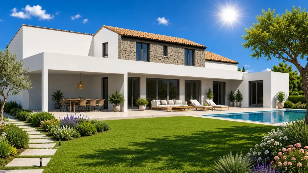 plan maison design extension et piscine